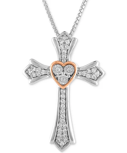 Подвеска-крестик Macy's с бриллиантами 1/10 ct серебро/14k розовое золото, белая