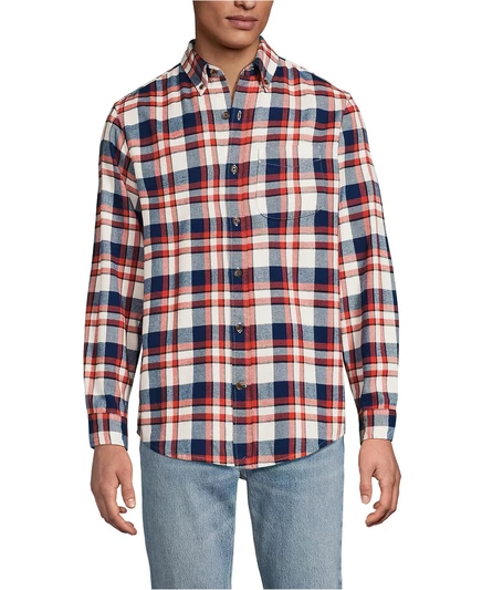 Мужская флагманская фланелевая рубашка с длинным рукавом navy/bourbon plaid