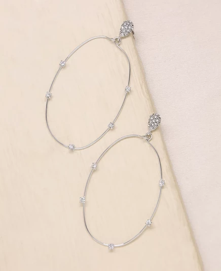 Женские серьги ettika delicate crystal овальные, серебристые