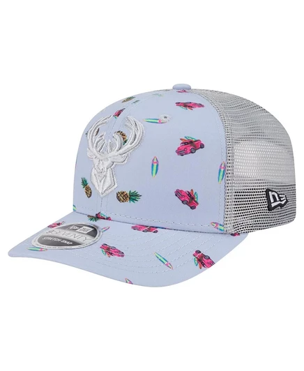 Мужская светло-голубая/серая шляпа Milwaukee Bucks Adventure Aloha с рисунком 9SEVENTY на эластичной застежке от New Era