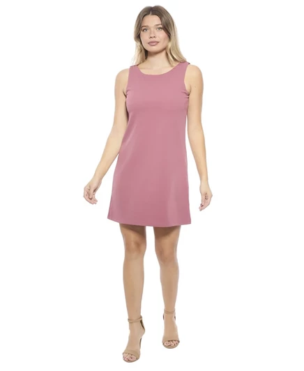 24seven Comfort Apparel Женское мини-платье-сорочка А-силуэта с круглым вырезом и без рукавов розового цвета