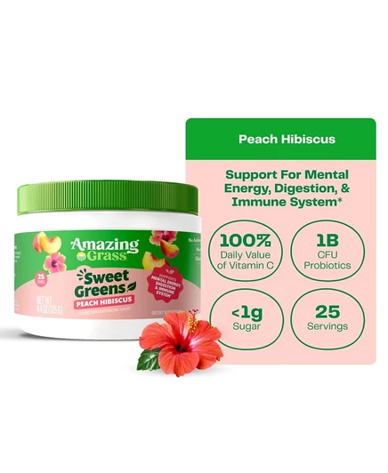 Порошок Amazing Grass Sweet Greens Peach Hibiscus, 25 порций, белый