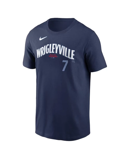 Мужская футболка Nike Dansby Swanson Navy Chicago Cubs City Connect Fuse с именным номером white