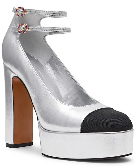 Женские туфли-лодочки Mary-Jane от Steve Madden на платформе с открытым носком от Peyton Cap-Toe серебристого цвета