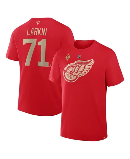 Мужская футболка Fanatics Dylan Larkin Red Detroit Red Wings с капитанской нашивкой Centennial Authentic Stack с именем и номером красного цвета