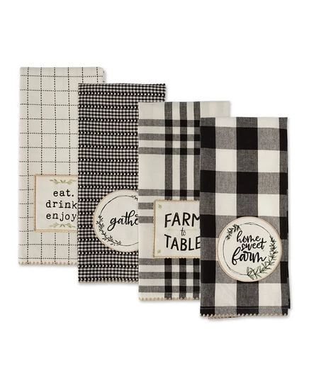 Набор хлопковых кухонных полотенец Design Imports Farm to Table, черный, 18 x 28 дюймов
