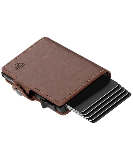 Мужской кошелек Conceal Plus Card Blocr Pop Up для мужчин - Тонкий металлический держатель для карт с блокировкой RFID (устройство для извлечения 4-6 карт) - Минималистичный кошелек с внутренней наличностью + удостоверение личности коричневого цвета