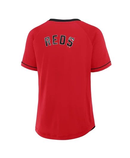 Женская футболка Fanatics Red Cincinnati Reds Cooperstown Collection с V-образным вырезом реглан League Diva red
