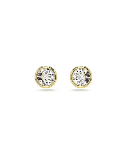 Серьги-гвоздики из Имбера круглой огранки Swarovski, белые, золотистые