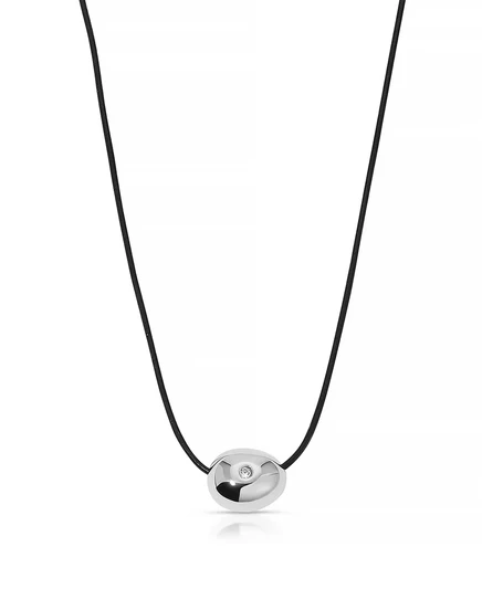 Кожаное ожерелье с подвеской из монокристалла и полированной гальки Ettika rhodium