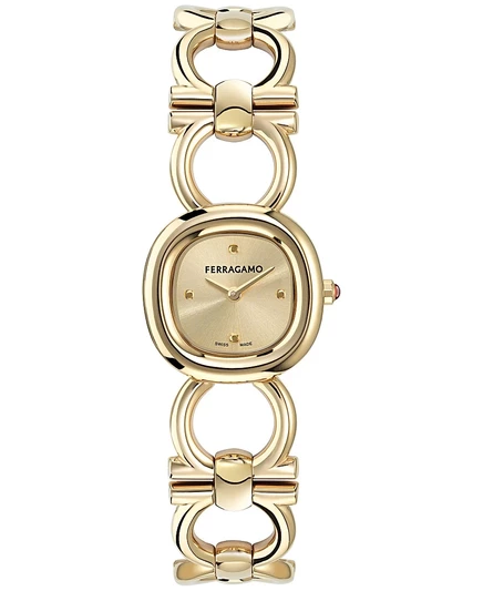 Женские часы-браслет Ferragamo с двойным позолотой Gancini из нержавеющей стали с ионным покрытием, 25 мм золото