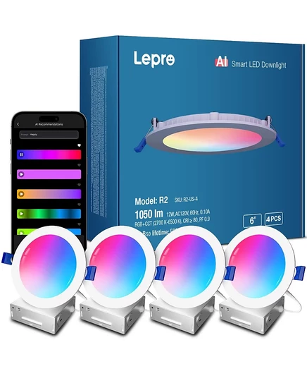 Встраиваемый смарт-светильник Lepro R2 AI 6″ RGB+CW 12 Вт, набор 4 шт