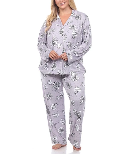 Женская цветочная пижама White Mark Plus Size, серая
