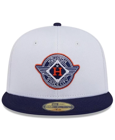 Мужская белая / темно-синяя шляпа New Era Houston Astros 2025 City Connect для тренировок по бейсболке 59-го размера, приталенная шляпа white, navy