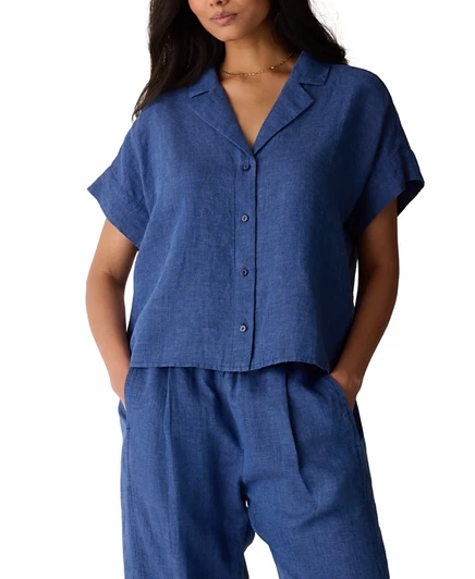 Женская рубашка Eileen Fisher с отложным воротником, синяя