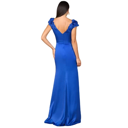 Женское платье из атласного крепа с V-образным вырезом Lara royal blue