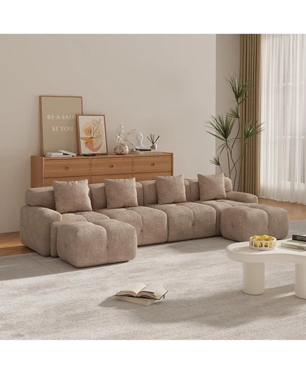 Секционный диван Streamdale Furniture с U-образным спальным местом, модульный диван из 6 частей с пуфиками и подушками, темно-коричневый/бежевый