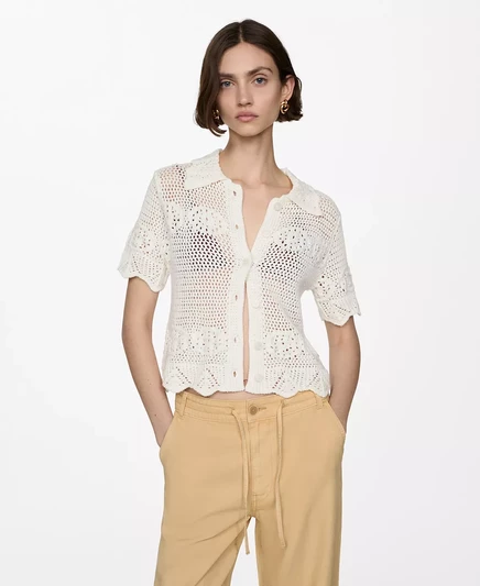 Женский кардиган Mango, связанный крючком off white