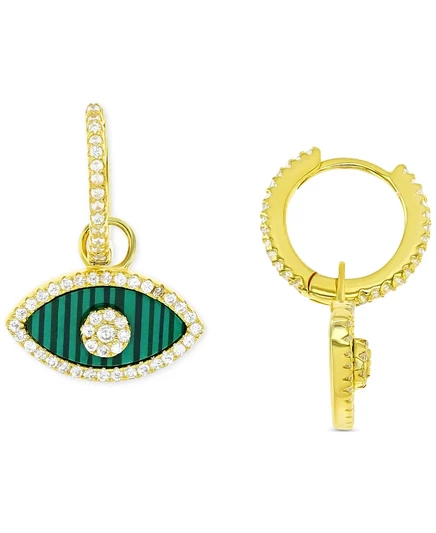 Серьги Macy's с малахитом и фианитами, золотые