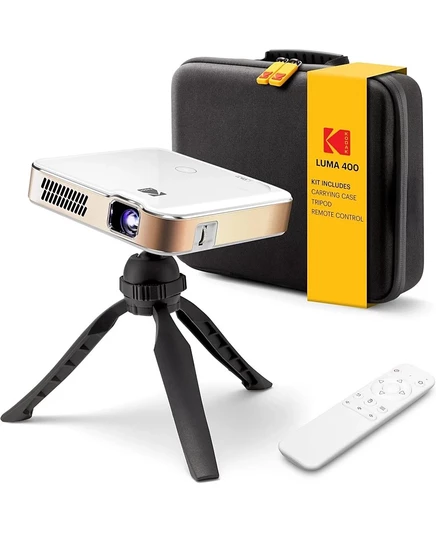 Умный проектор Kodak Luma 400, портативный пико-проектор высокой четкости с пультом дистанционного управления, штативом и чехлом для переноски белого цвета
