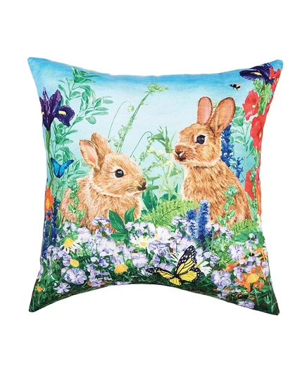 Декоративная подушка C & F Home 46×46 см с зайцами, зеленая