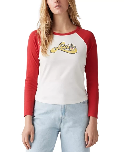  Женская бейсбольная футболка Levi's с красными длинными рукавами agility_groovy levis cloud dancer/scarlet smile