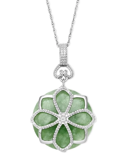 Подвеска Macy's Jade Flower, серебро, нефрит 21 кт, зеленая
