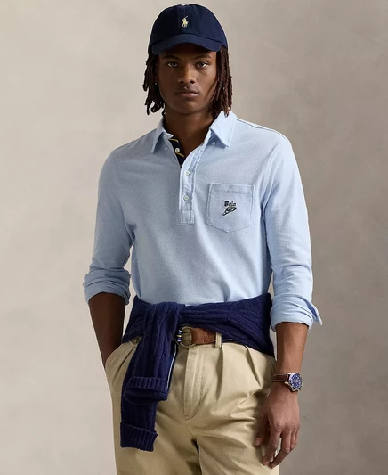  Мужская рубашка поло из сетчатого материала классического покроя Popover chambray blue/white