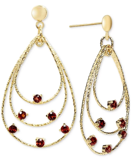 Серьги-подвески Macy's, золото 14К, гранатовые