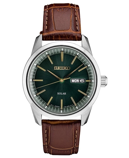 Мужские часы Seiko Solar Essentials на коричневом кожаном ремешке 40 мм