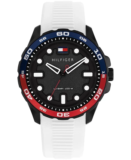 Мужские кварцевые часы Tommy Hilfiger с белым силиконовым ремешком, черный 40 мм