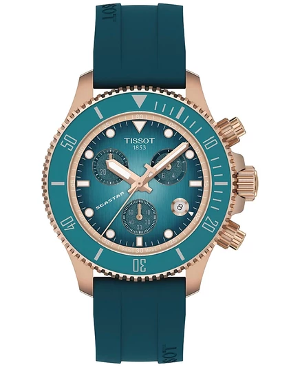 Мужские часы Tissot Seastar 1000 хронограф 38 мм на резиновом ремешке, синие
