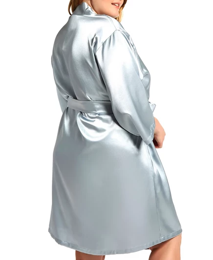 Женский сатиновый халат ICollection Marina Lux, серый (плюс)