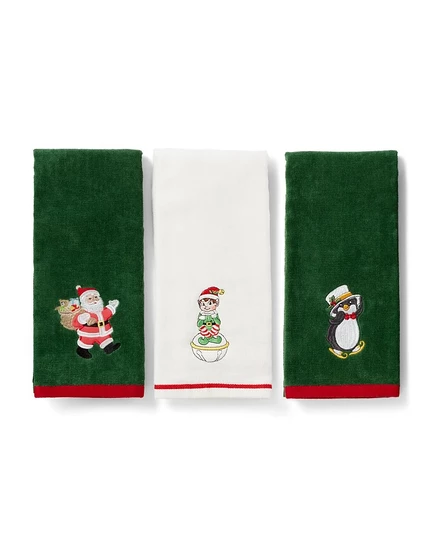 Кухонные полотенца Lenox Holiday Elf, Санта Клаус и Пингвин, набор из 3-х мульти-полотенец