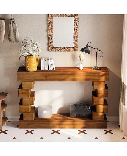 Консольный стол Streamdale Furniture из геометрического массива дерева с теплой натуральной отделкой