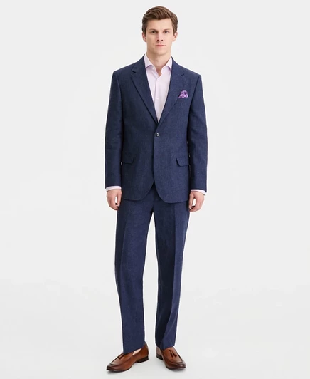 Мужской костюм Nautica из хлопка и льна в современном стиле синего цвета