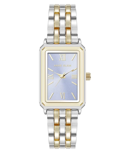 Женские кварцевые часы Anne Klein прямоугольной формы из двухцветного металлического сплава со светло-голубым циферблатом, 25 мм