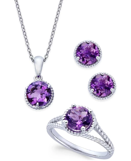 Комплект Macy's из серебра с аметистом 4 карат, фиолетовый