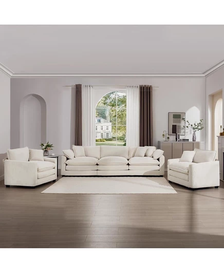Роскошный вельветовый комплект диванов Streamdale Furniture из 3 предметов (2 односпальных, 1 трехместный) коричнево-бежевый