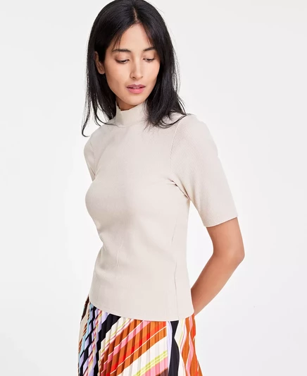  Женский топ с имитацией шеи и рукавами до локтя, созданный для Macy's doeskin