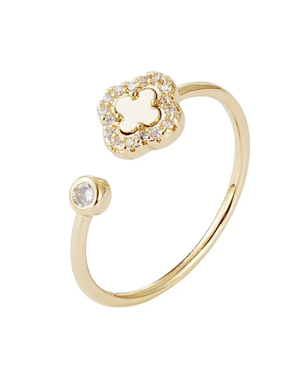 Золотое кольцо ADORNIA Gold CZ с открытой полоской и клевером из золота