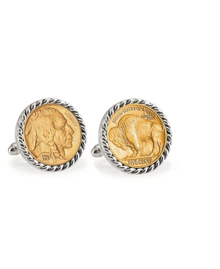 Запонки American Coin Treasures «Баффало», серебристые