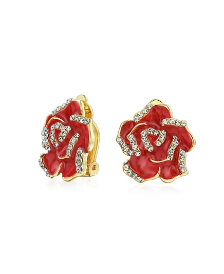 Серьги-клипсы Bling Jewelry с эмалевым цветочным кристаллом по краю, покрытые красным покрытием без пирсинга