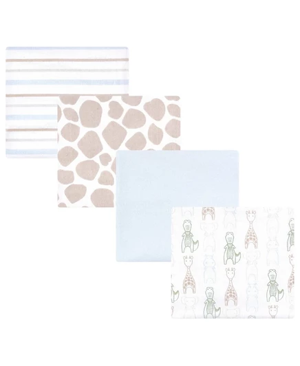 Детские хлопчатобумажные фланелевые одеяла Hudson Baby, 4 упаковки, Modern Safari Friends blue
