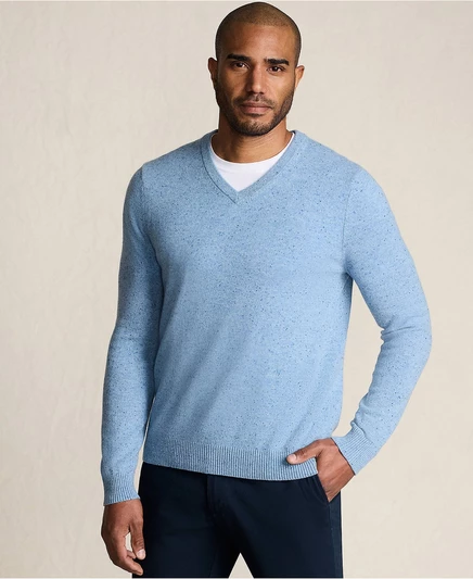Мужской тонкий кашемировый свитер с V-образным вырезом cloudy blue heather donegal