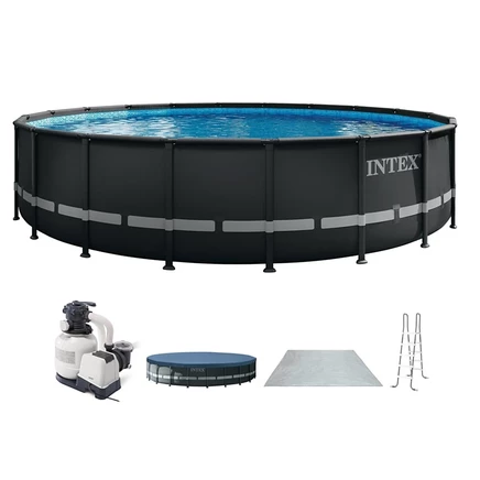 Круглый надземный Открытый бассейн Intex Ultra Frame 26 футов x 52 дюйма серого цвета