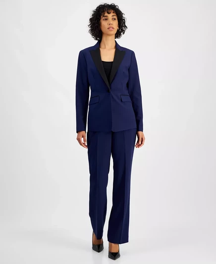  Женский брючный костюм с контрастными лацканами bright navy