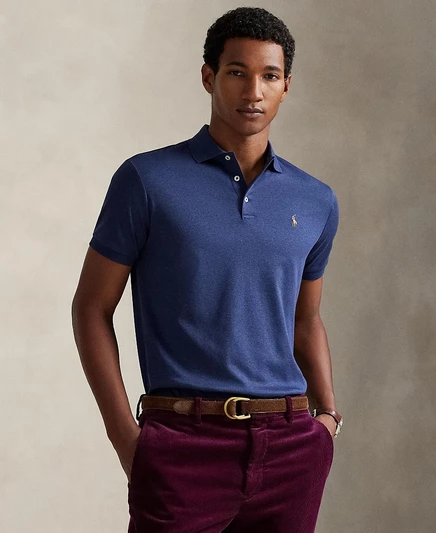 Мужское поло Polo Ralph Lauren Custom Slim Fit из мягкого хлопка, синее