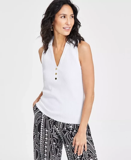 Женский топ-поло на бретелях в рубчик от I.N.C. International Concepts, эксклюзивно в Macys bright whi