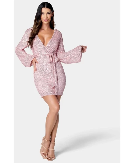 Женское платье bebe трикотажное с пайетками, розовое